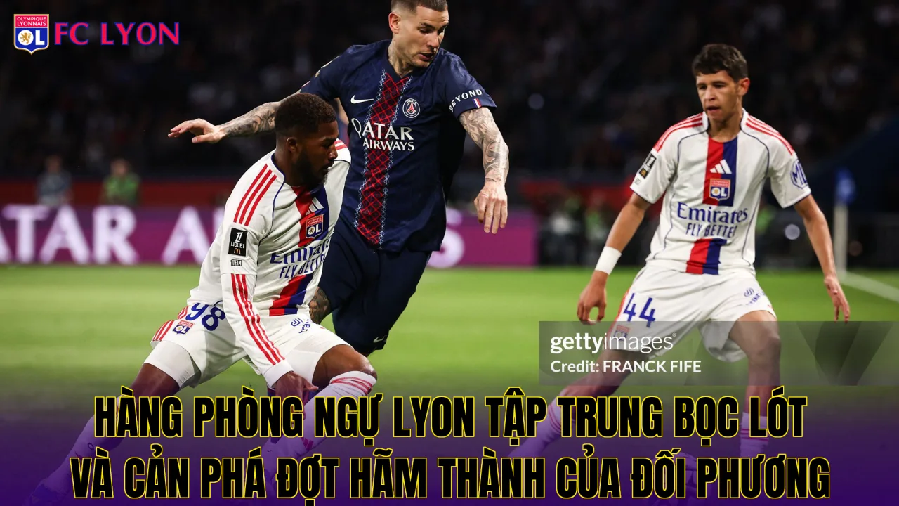Hàng phòng ngự Lyon tập trung bọc lót và cản phá đợt hãm thành của đối phương